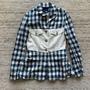 SJYP Paneled Check Blazer Navy and White Size Small